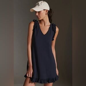 NWT Anthropology Sundays Shawn Ruffle V-neck Mini Dress - Navy Blue - Medium